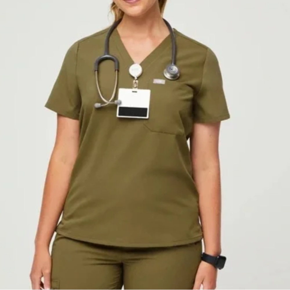 Figs Olive Green V-Neck Scrub Top